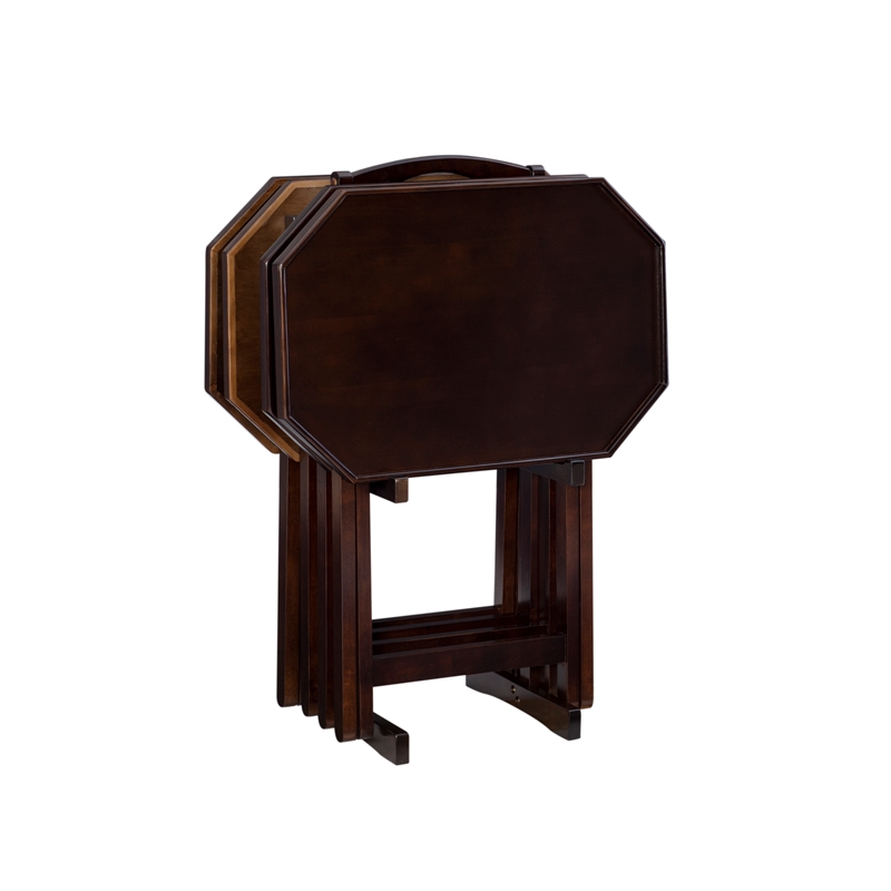 Pemberly Row 5-Piece Folding Tray Table Set with Wooden Octagonal Tops