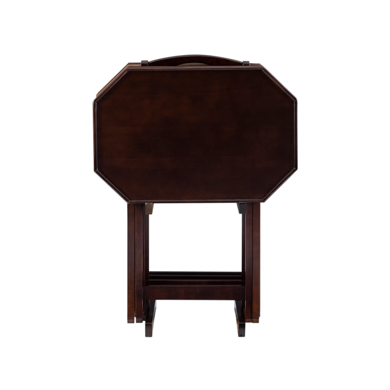 Pemberly Row 5-Piece Folding Tray Table Set with Wooden Octagonal Tops