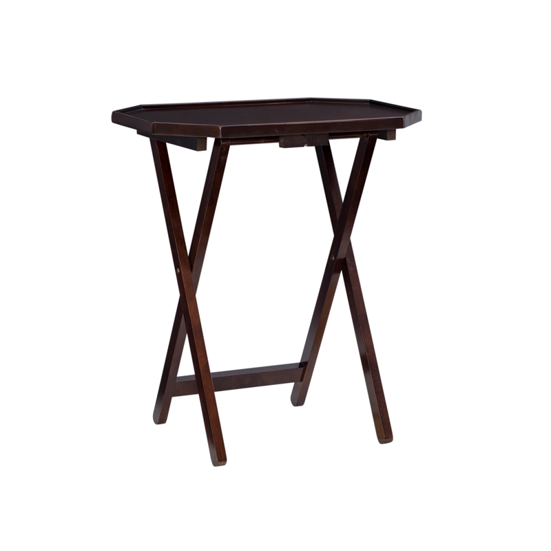 Pemberly Row 5-Piece Folding Tray Table Set with Wooden Octagonal Tops