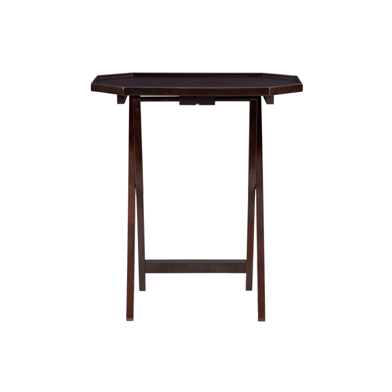 Pemberly Row 5-Piece Folding Tray Table Set with Wooden Octagonal Tops