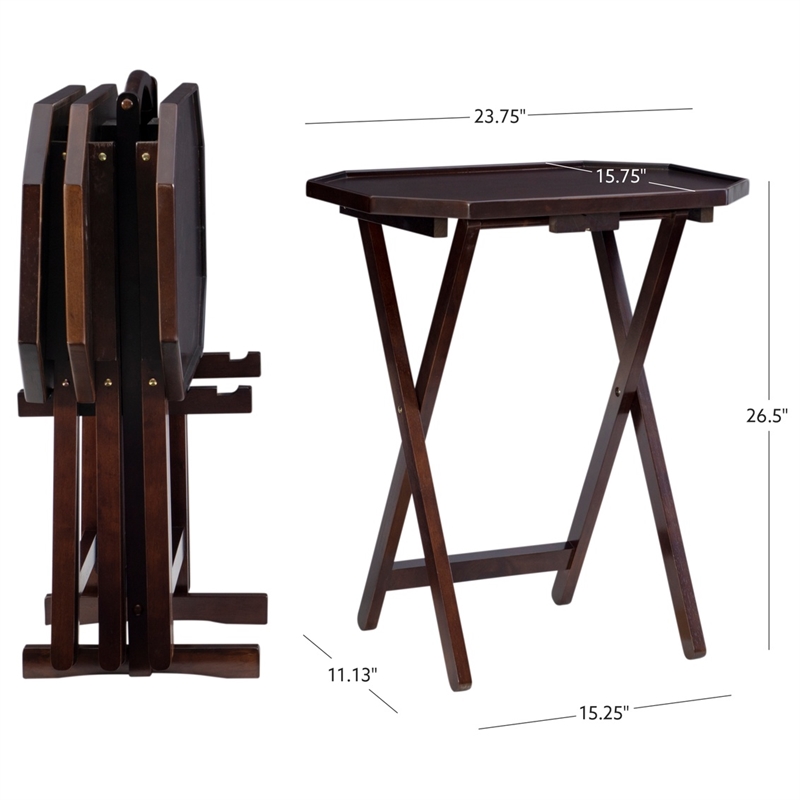 Pemberly Row 5-Piece Folding Tray Table Set with Wooden Octagonal Tops