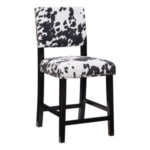 Pemberly Row 24&quot Cow Print Counter Stool with Nailheads in Black Wood