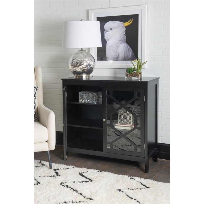 Pemberly Row Large Cabinet with Glass Doors and 3 Shelves in Black