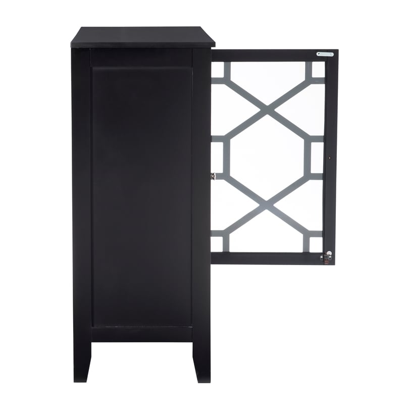 Pemberly Row Large Cabinet with Glass Doors and 3 Shelves in Black