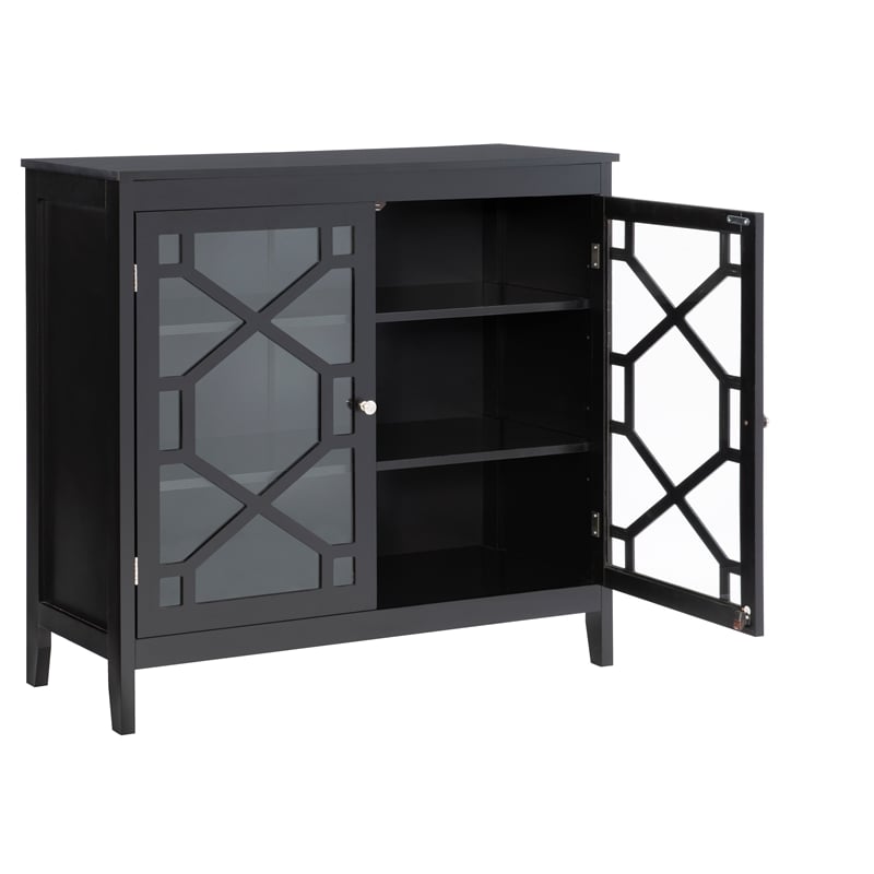 Pemberly Row Large Cabinet with Glass Doors and 3 Shelves in Black