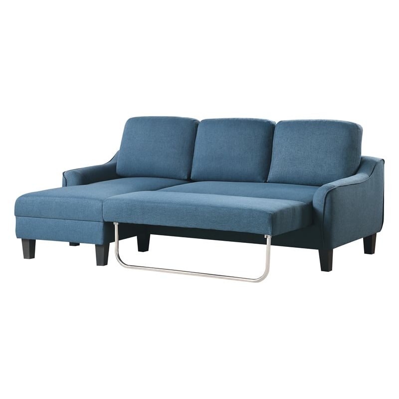 Pemberly Row Chaise Sleeper Sofa in Blue Upholstery with Black Legs