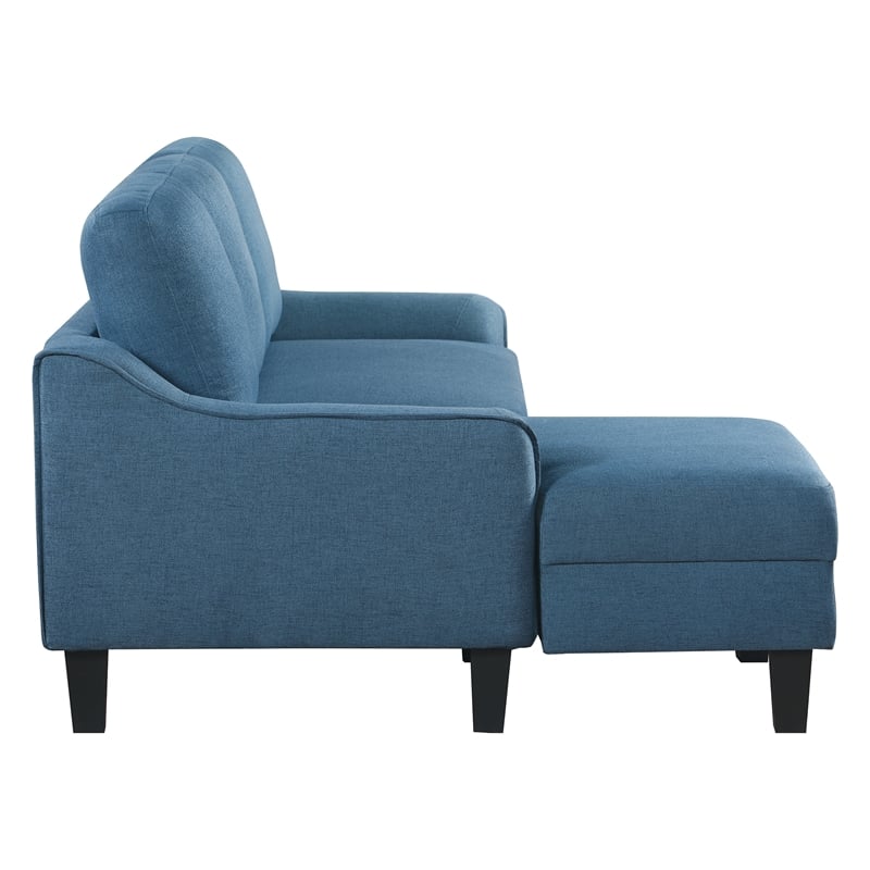 Pemberly Row Chaise Sleeper Sofa in Blue Upholstery with Black Legs