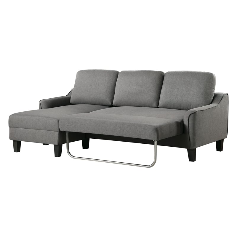 Pemberly Row Chaise Sleeper Sofa in Gray Upholstery with Black Legs