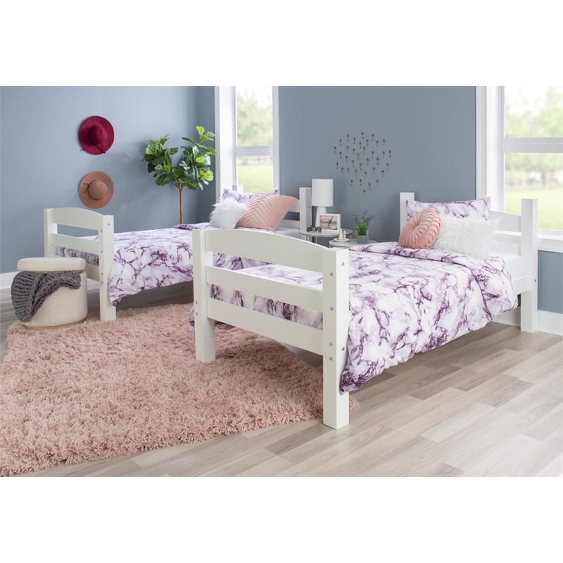 Pemberly Row Twin Over Twin Wood Bunk Bed in White Finish