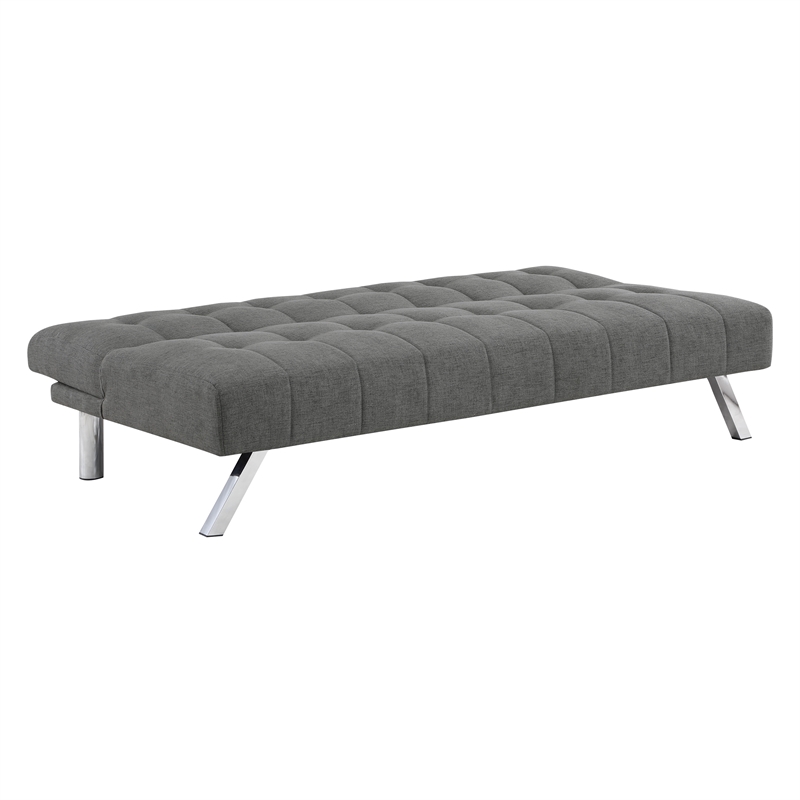 Pemberly Row Tufted Futon with Stainless Steel Legs in Gray Fabric