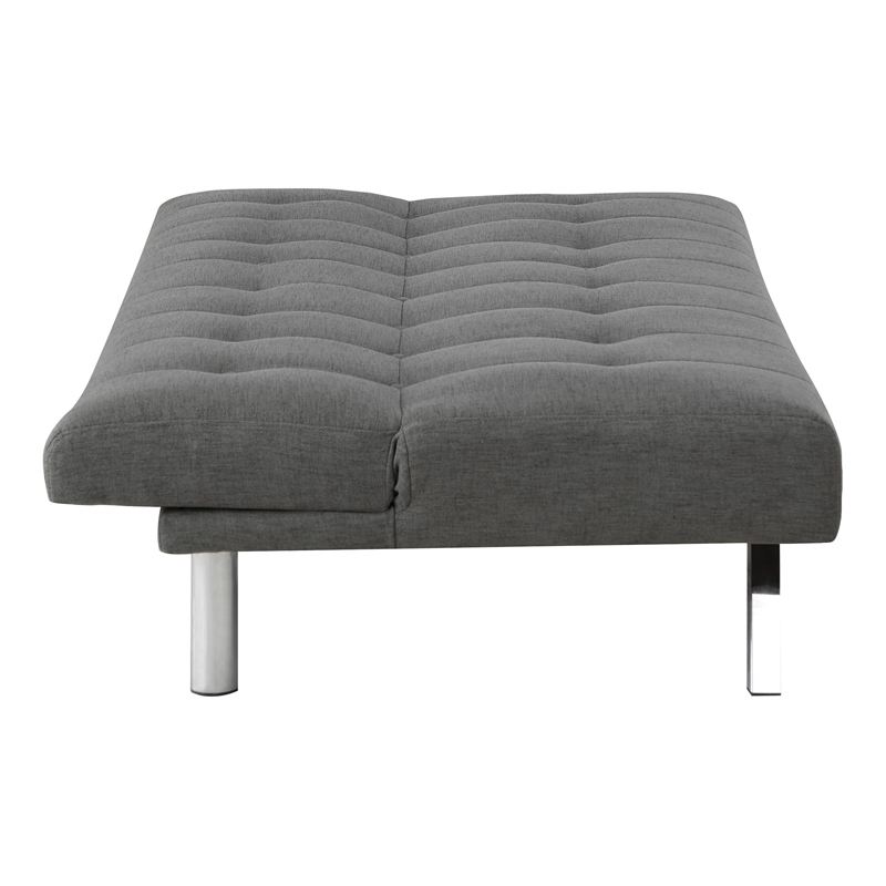 Pemberly Row Tufted Futon with Stainless Steel Legs in Gray Fabric