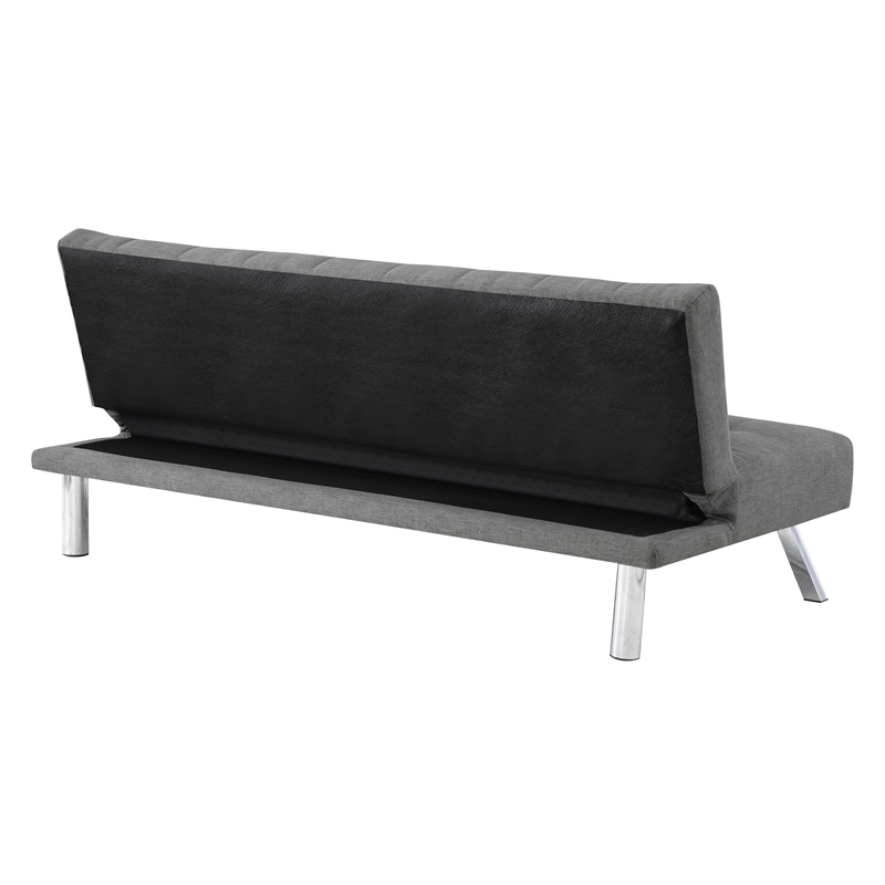 Pemberly Row Tufted Futon with Stainless Steel Legs in Gray Fabric