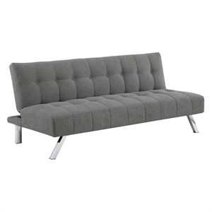 Pemberly Row Tufted Futon with Stainless Steel Legs in Gray Fabric