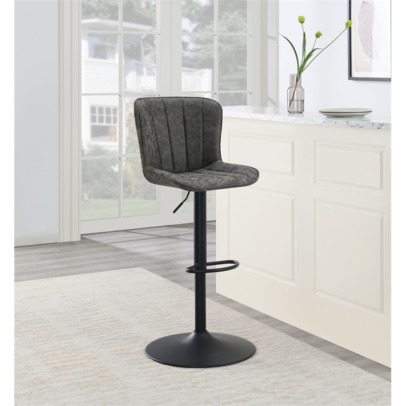 Pemberly Row Height Adjustable Swivel Stool 2-Pack in Charcoal Faux Leather