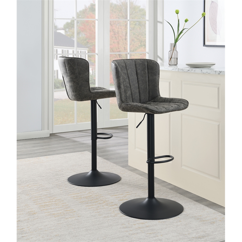 Pemberly Row Height Adjustable Swivel Stool 2-Pack in Charcoal Faux Leather