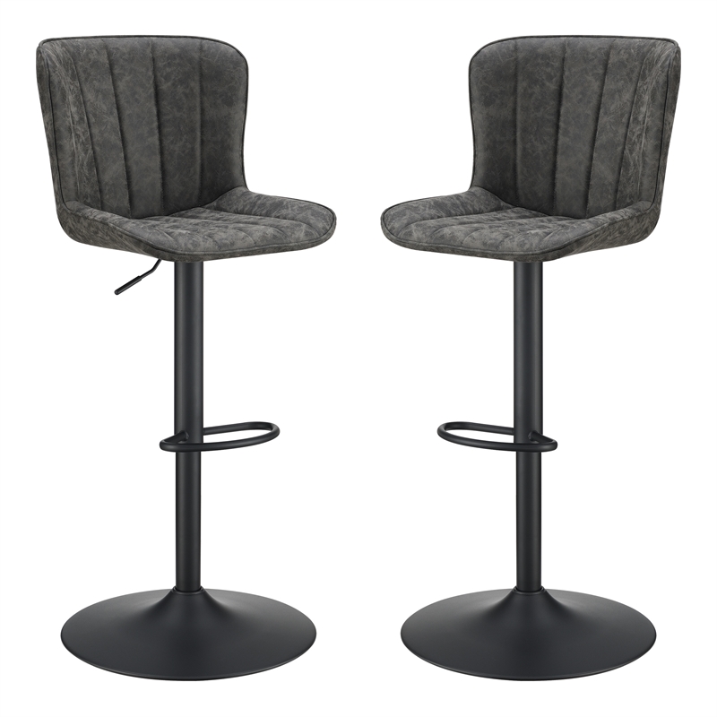 Pemberly Row Height Adjustable Swivel Stool 2-Pack in Charcoal Faux Leather