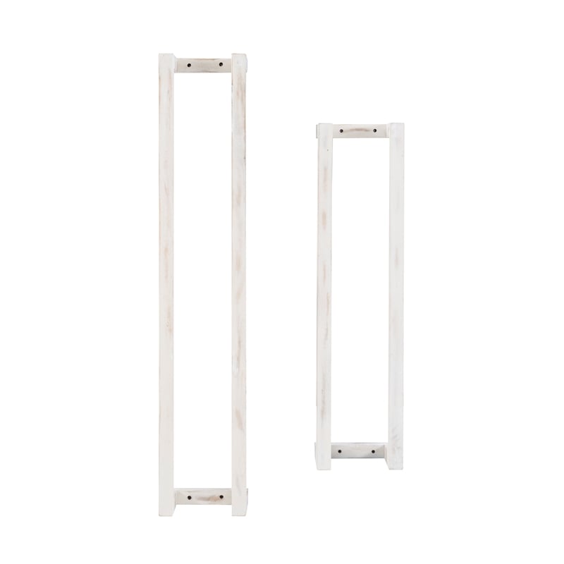 Pemberly Row Mango Wood Towel Rack Set in Rustic White Finish