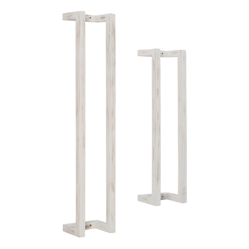 Pemberly Row Mango Wood Towel Rack Set in Rustic White Finish
