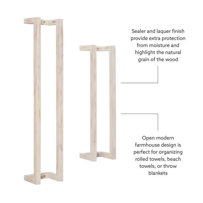 Pemberly Row Mango Wood Towel Rack Set in Rustic White Finish