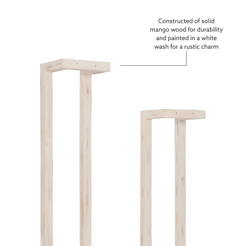 Pemberly Row Mango Wood Towel Rack Set in Rustic White Finish