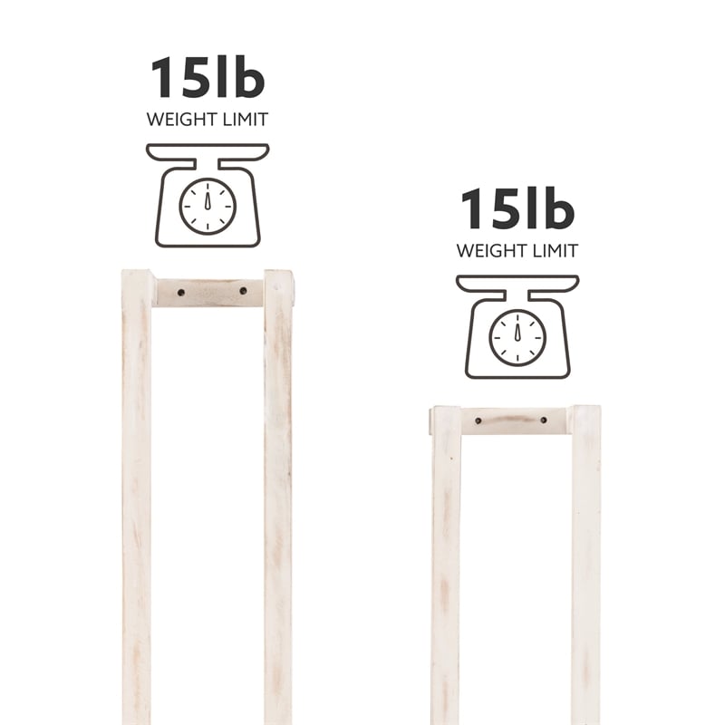 Pemberly Row Mango Wood Towel Rack Set in Rustic White Finish