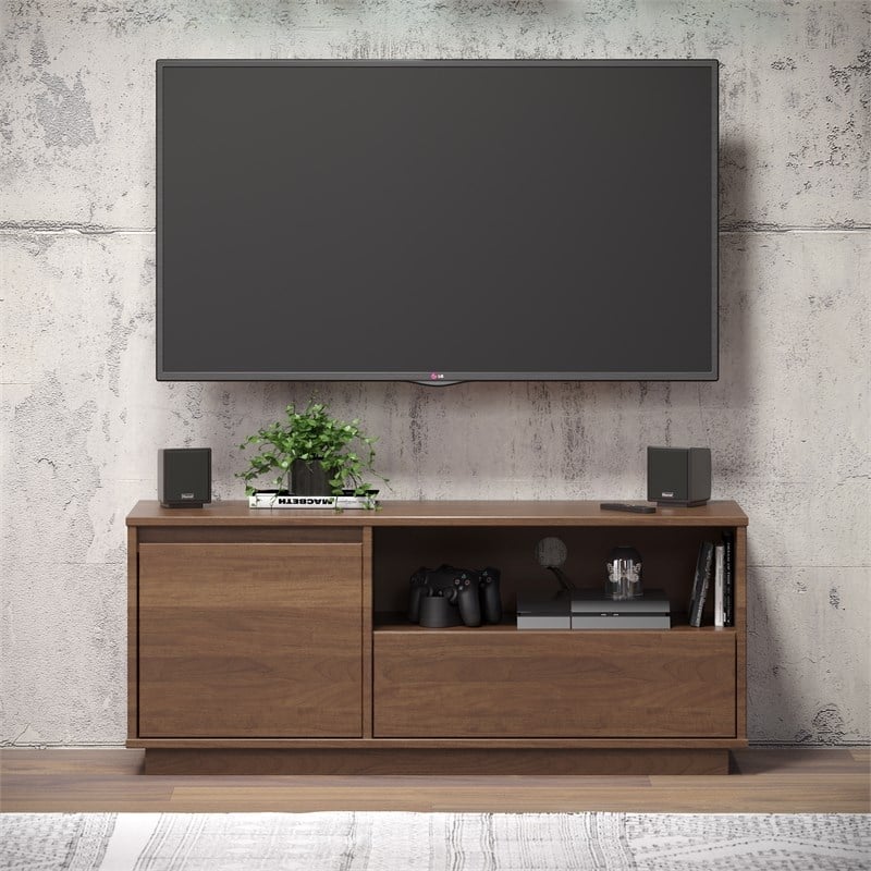 Pemberly Row Midcentury Mahogany Media Console in Warm Walnut Finish