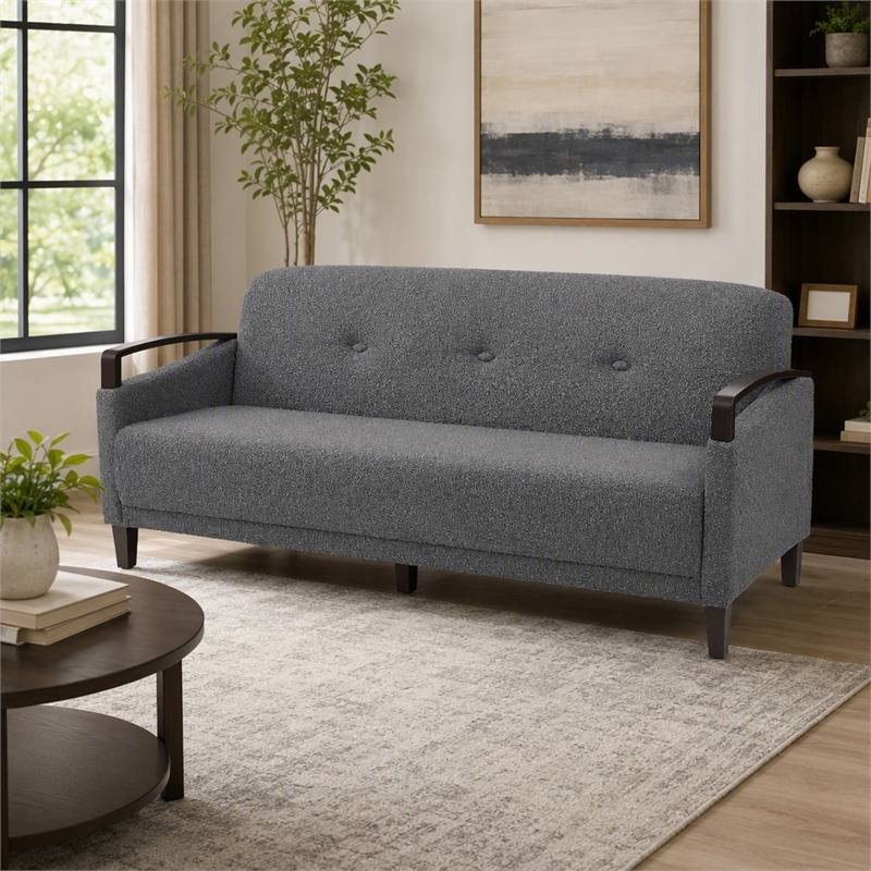 Pemberly Row Charcoal Sofa with Espresso Wood Accents