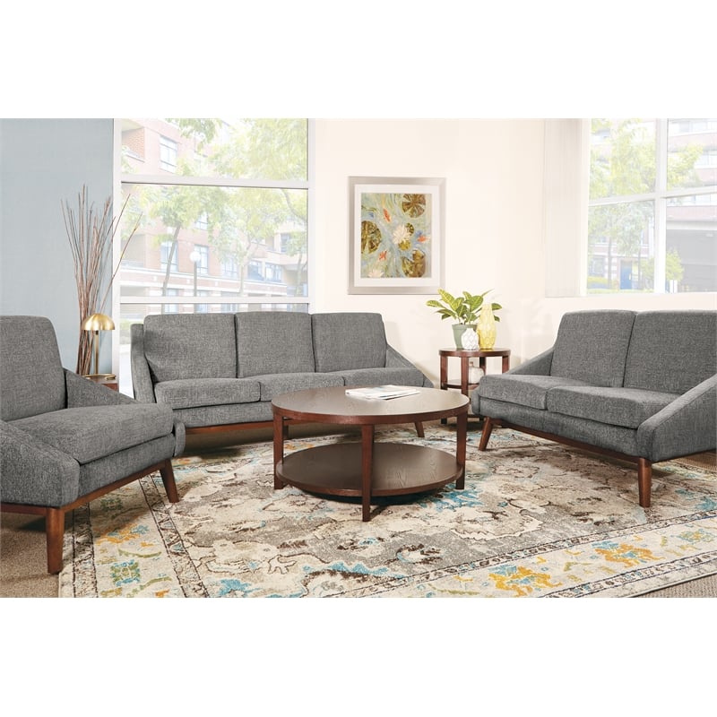 Pemberly Row Mid-Century Sofa in Charcoal Fabric with Coffee Finish Legs