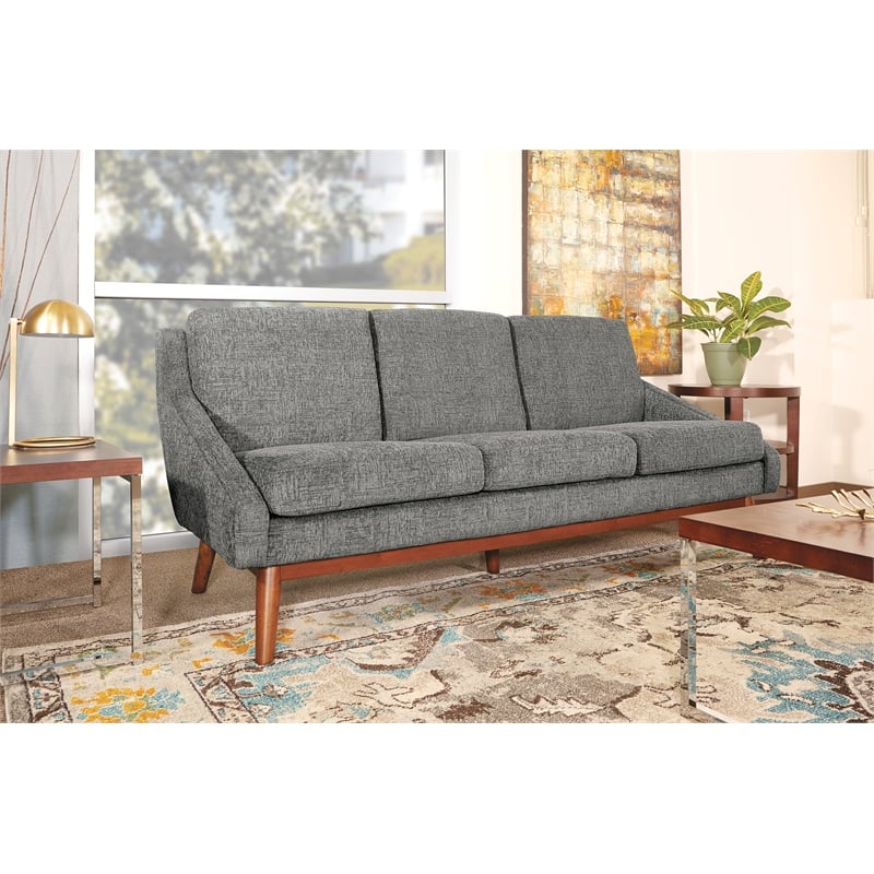 Pemberly Row Mid-Century Sofa in Charcoal Fabric with Coffee Finish Legs