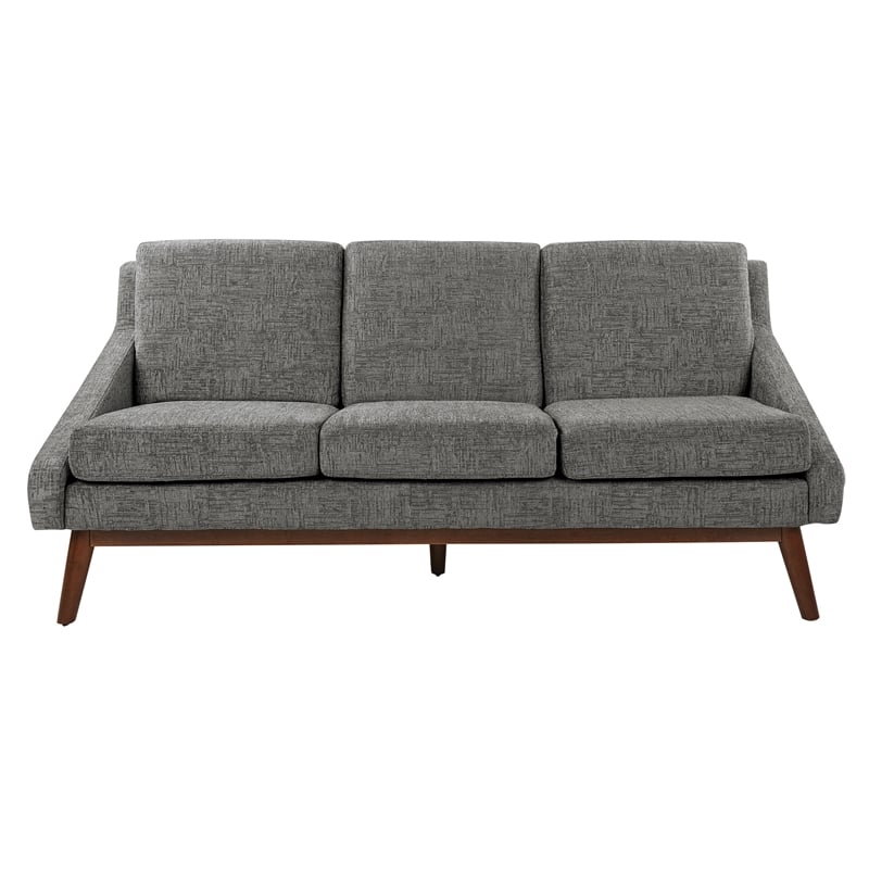 Pemberly Row Mid-Century Sofa in Charcoal Fabric with Coffee Finish Legs