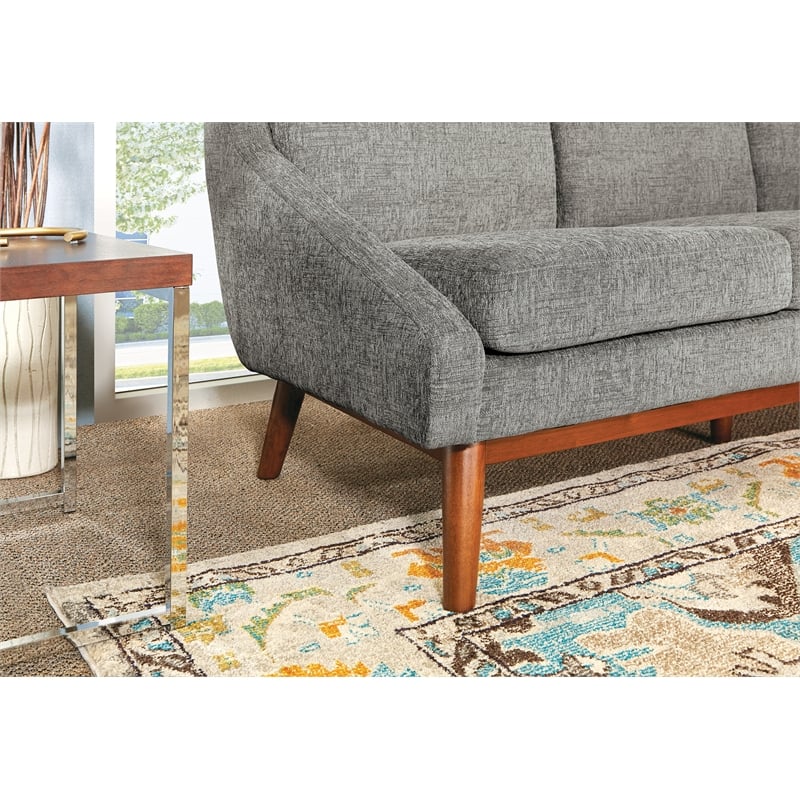 Pemberly Row Mid-Century Sofa in Charcoal Fabric with Coffee Finish Legs