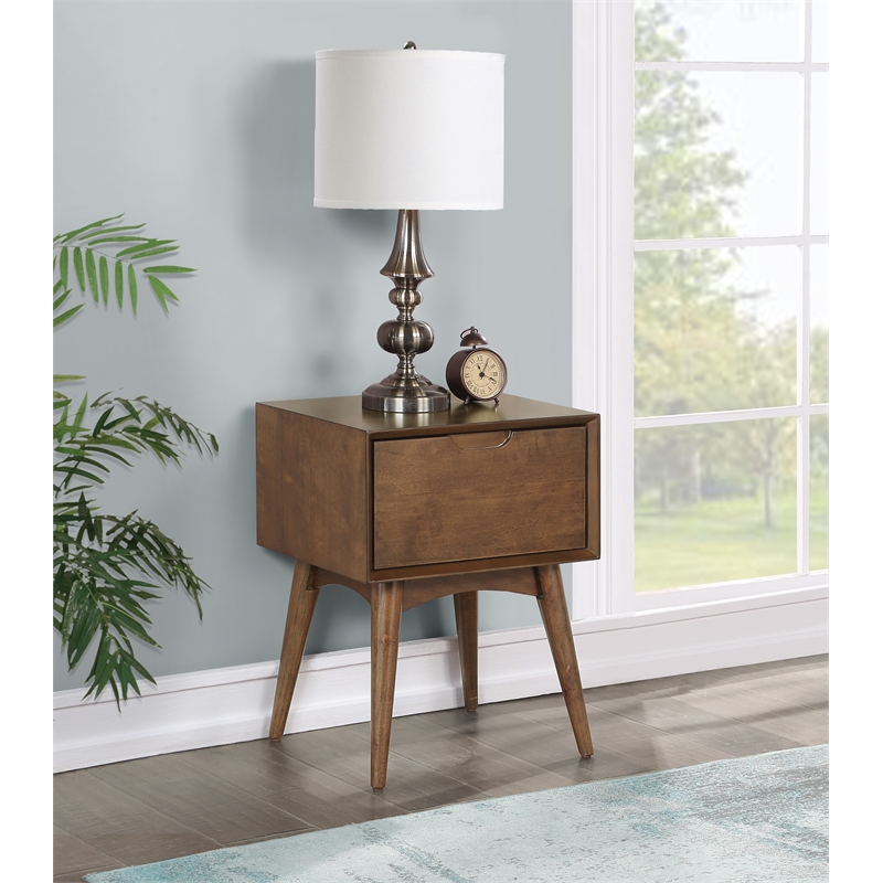 Pemberly Row Accent Table with Drawer and Tapered Legs in Walnut Finish