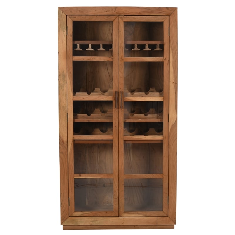 Pemberly Row Tall Mango Wood Wine Cabinet with Natural Finish