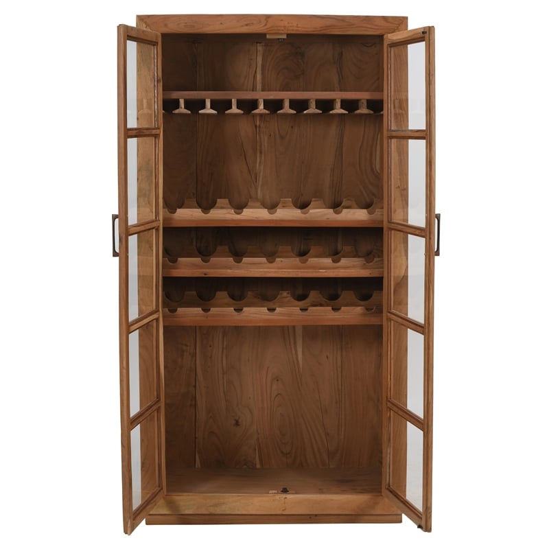 Pemberly Row Tall Mango Wood Wine Cabinet with Natural Finish