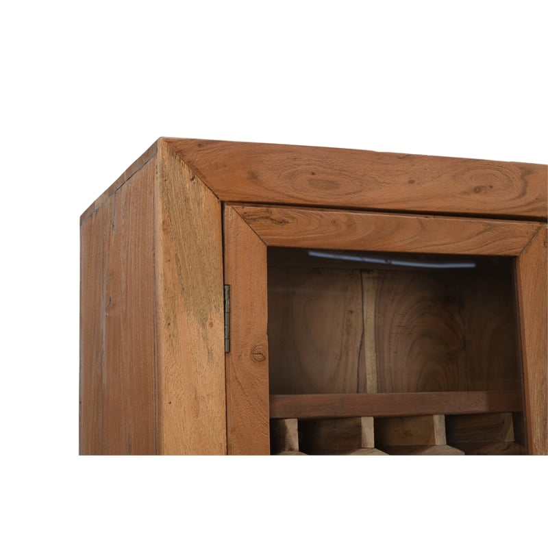 Pemberly Row Tall Mango Wood Wine Cabinet with Natural Finish