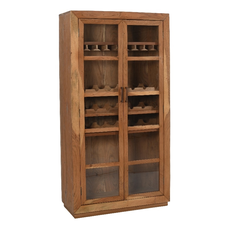 Pemberly Row Tall Mango Wood Wine Cabinet with Natural Finish