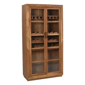 Pemberly Row Tall Mango Wood Wine Cabinet with Natural Finish
