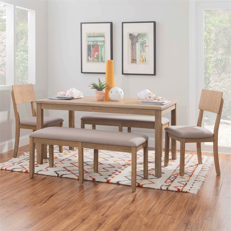 Pemberly Row Backless Acacia Bench with Upholstered Seat in Washed Gray