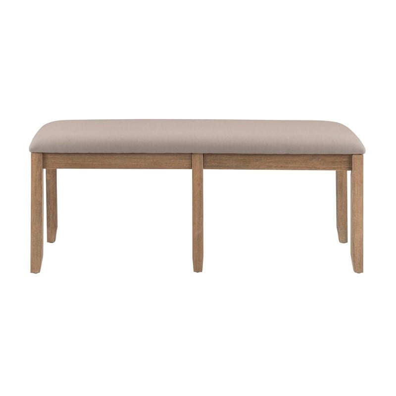 Pemberly Row Backless Acacia Bench with Upholstered Seat in Washed Gray