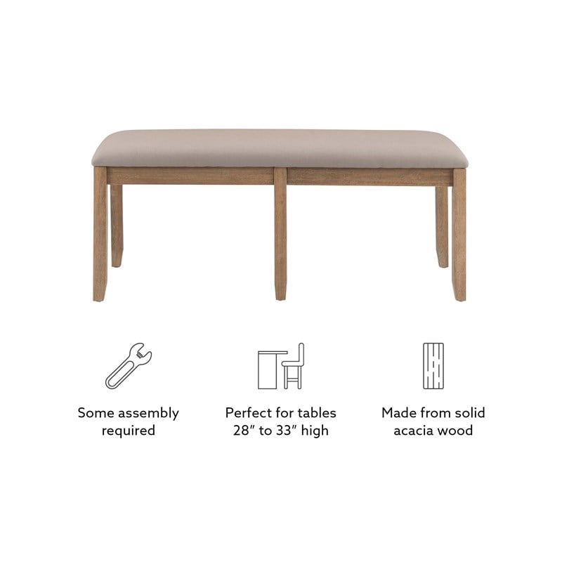 Pemberly Row Backless Acacia Bench with Upholstered Seat in Washed Gray