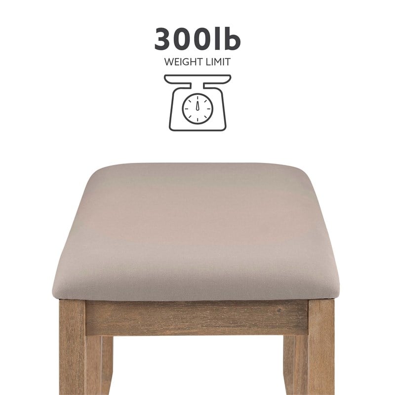 Pemberly Row Backless Acacia Bench with Upholstered Seat in Washed Gray