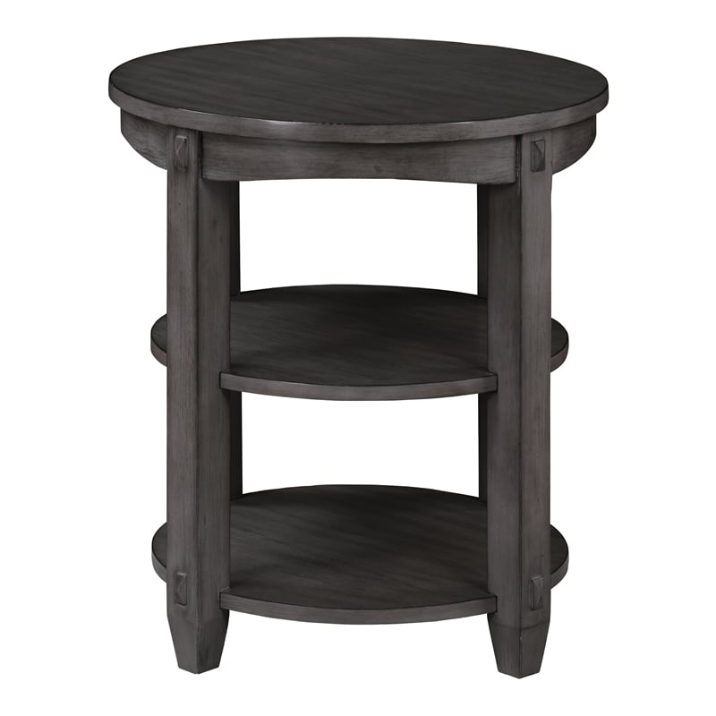Pemberly Row 3-Shelf Round End Table in Slate Gray Wood Finish