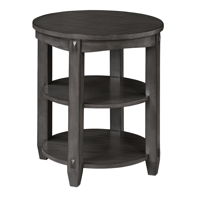 Pemberly Row 3-Shelf Round End Table in Slate Gray Wood Finish