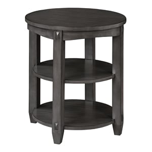 Pemberly Row 3-Shelf Round End Table in Slate Gray Wood Finish