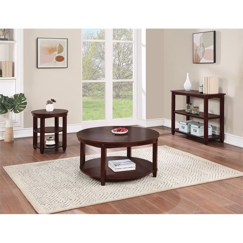 Pemberly Row 3-Shelf Console Table in Espresso Wood Finish