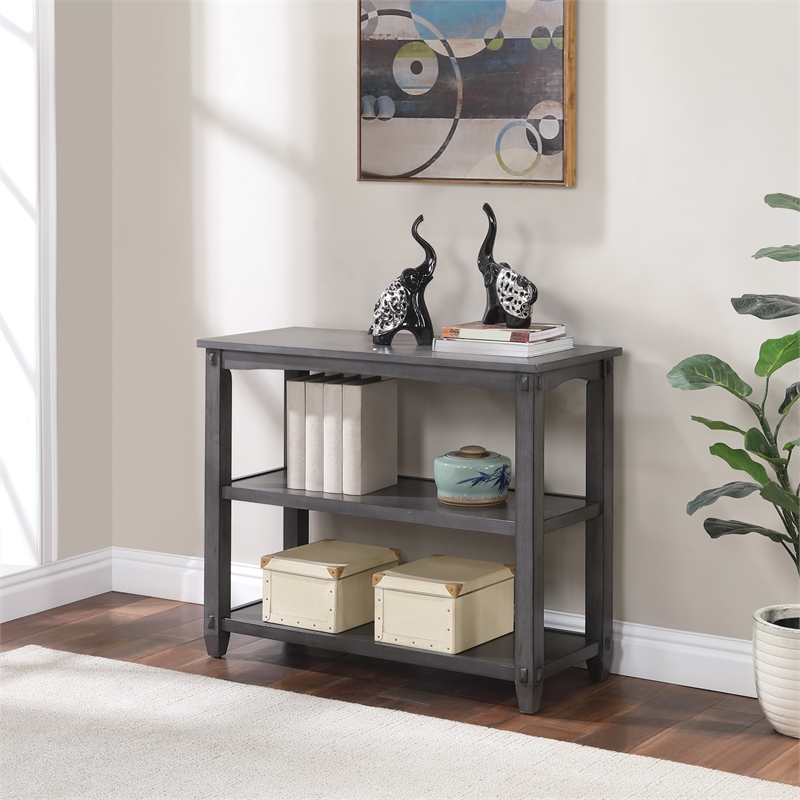 Pemberly Row 3-Shelf Console Table in Slate Gray Wood Finish