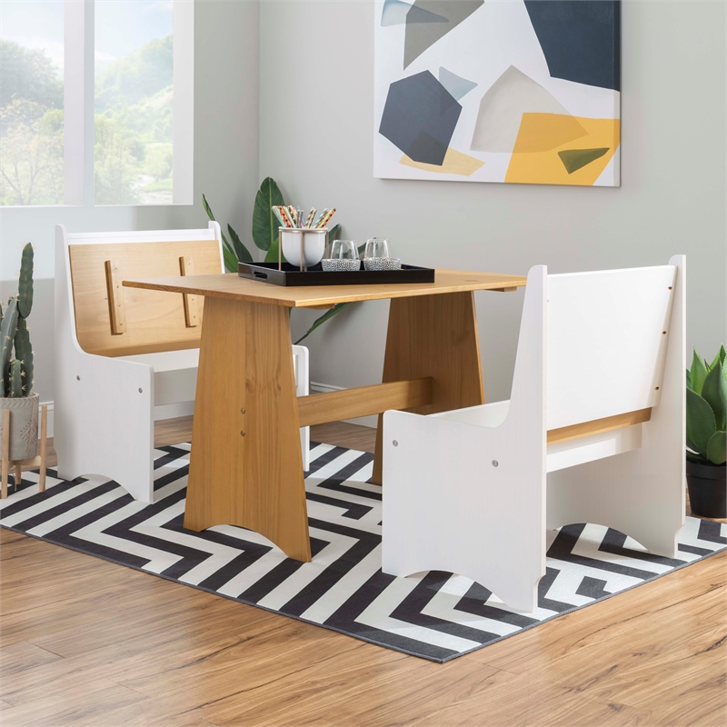Pemberly Row Solid Pine Wood Dining Table with Honey Finish