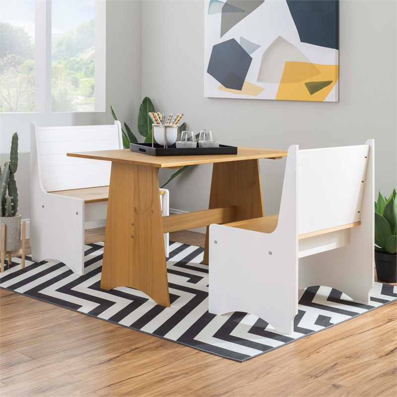 Pemberly Row Solid Pine Wood Dining Table with Honey Finish