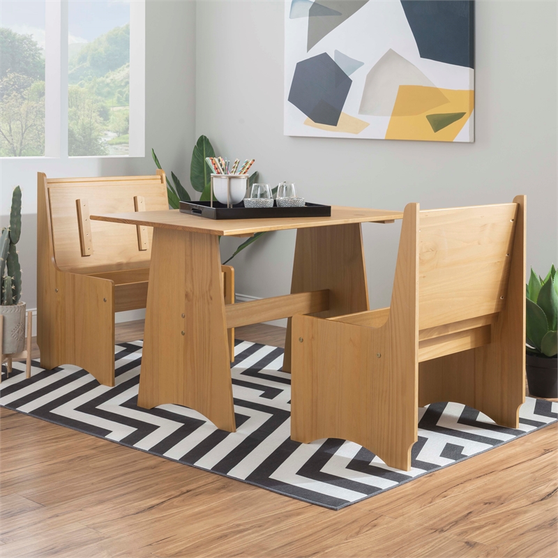 Pemberly Row Solid Pine Wood Dining Table with Honey Finish