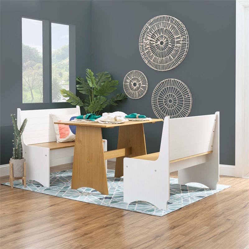 Pemberly Row Solid Pine Wood Dining Table with Honey Finish